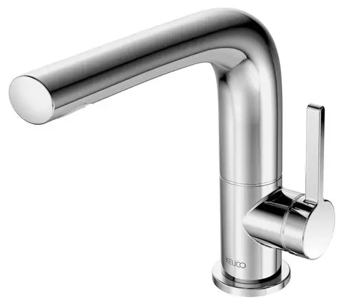 Edelstahl-Waschtischarmatur mit geradem Auslauf und seitlichem Hebel zur Temperatureinstellung, modern und stilvoll.